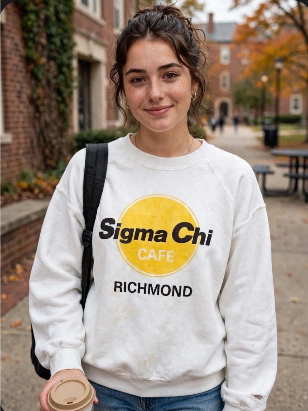 Sigma Chi Cafe Richmond White Crewneck Sweatshirt Vintage 80’s Size L